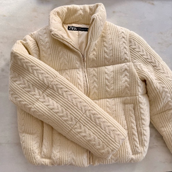Zara Cream Textured Women's Turtleneck Sweater Jacket - Picture 4 of 9